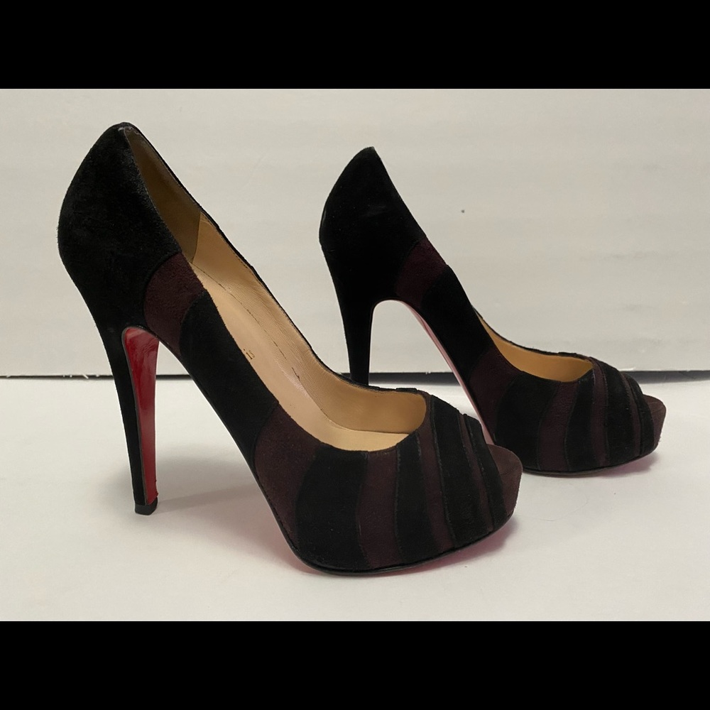Christian Louboutin Open Toe Pumps Heels Suede Brown black 36.5